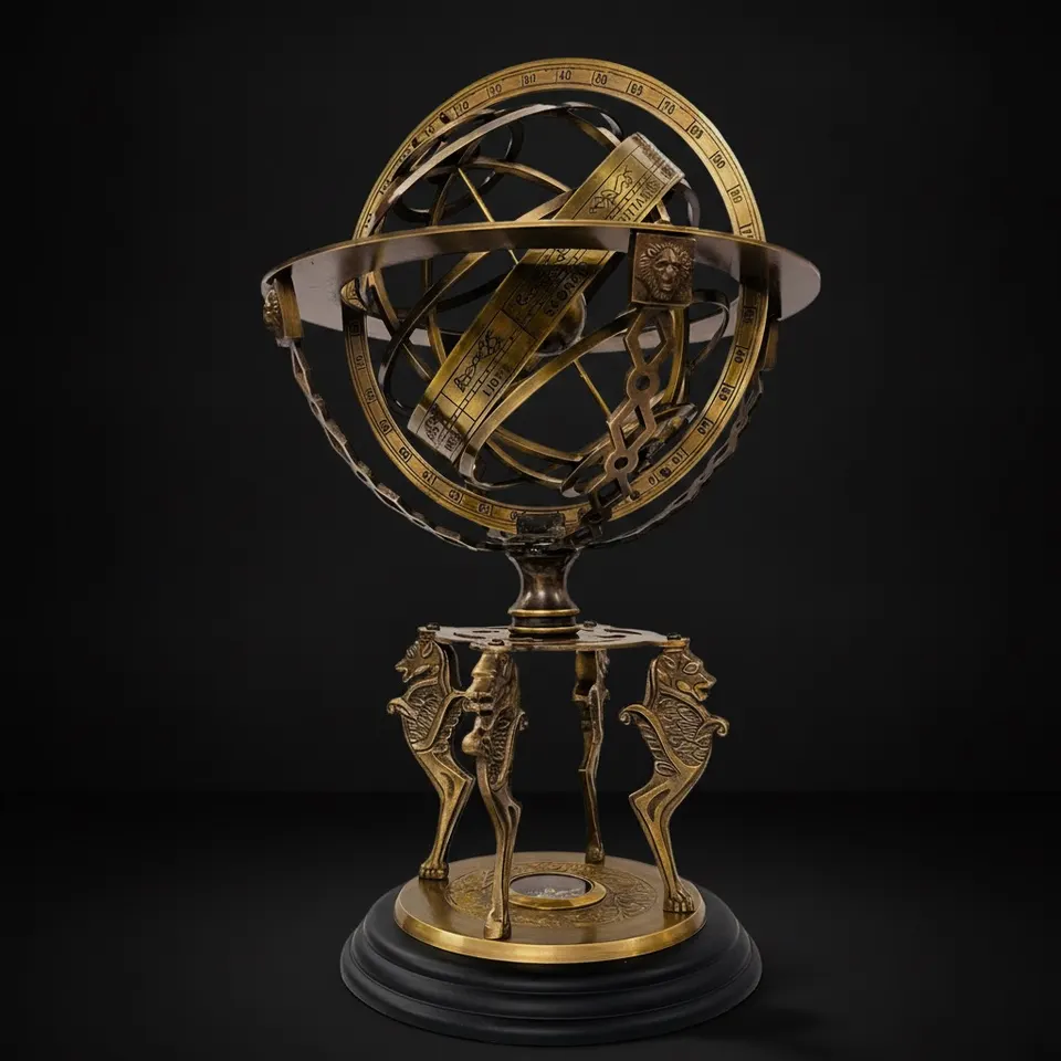 Zodiac Armillary Sphere on Four-Horse Compass Base view 1