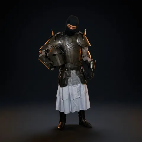 Dark Knight Barbuta Full Armor Set with Crusader Gothic LARP Design view 1