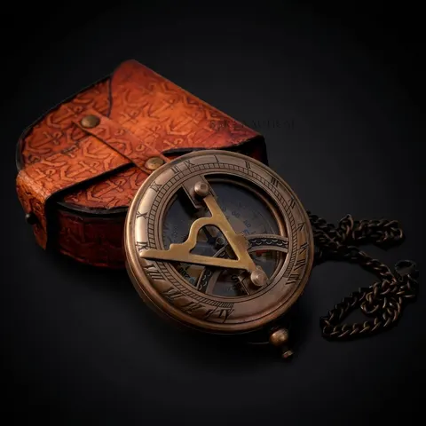 Antique Brass Sundial Compass with Presentation Box view 1