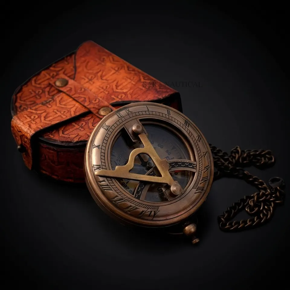 Antique Brass Sundial Compass with Presentation Box view 1
