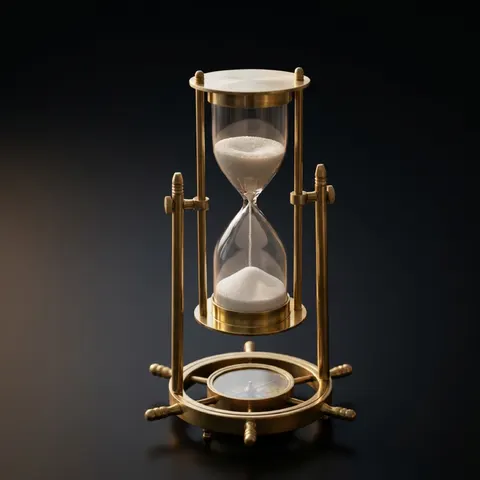 Fillable Brass Hourglass with Working Compass and Ship Wheel Base, 10-Minute view 1