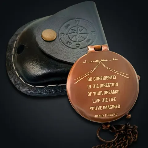 Thoreau Quote Compass, Leather Case view 1