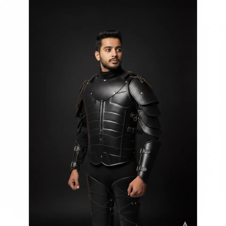 Handmade Black Leather Armor Set for Medieval LARP and Cosplay