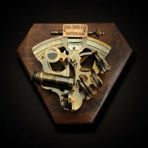 Antique Brass Sextant with Hexagonal Wooden Box view 1