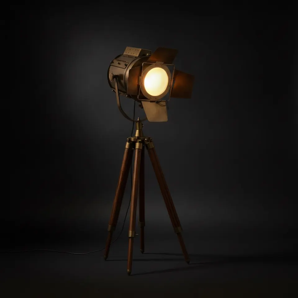 Antique Finish Spotlight on Wooden Tripod