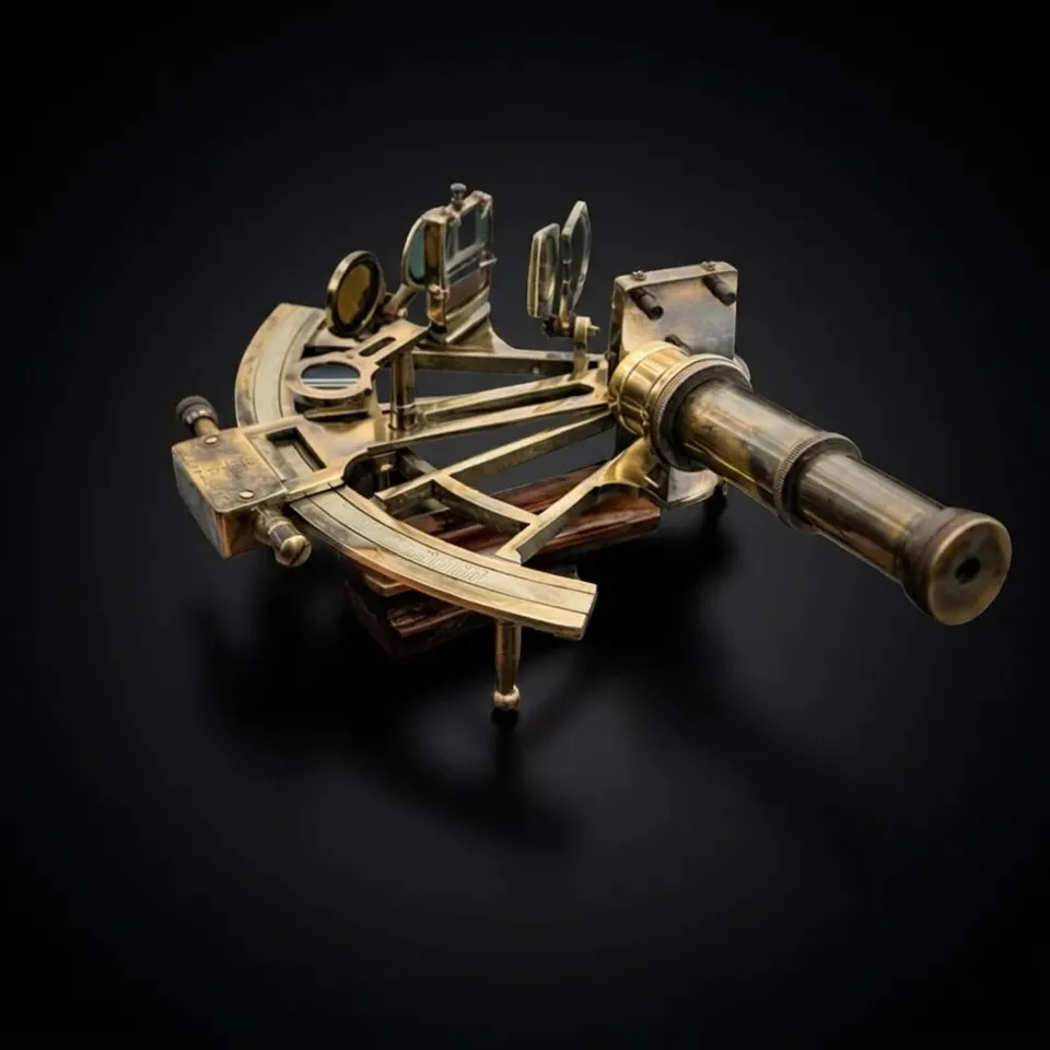 Antique Brass Sextant with Wooden Box