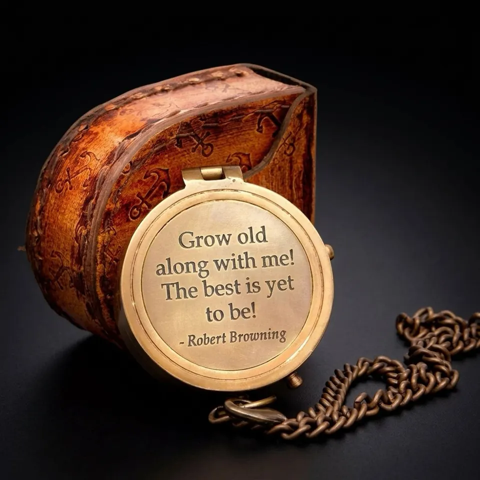 Robert Browning Quote Compass, Leather Case