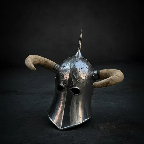 Steel Death Dealer Helmet — Medieval Horned Fantasy Display view 1