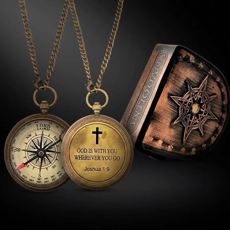 Joshua 1:9 Compass, Leather Case