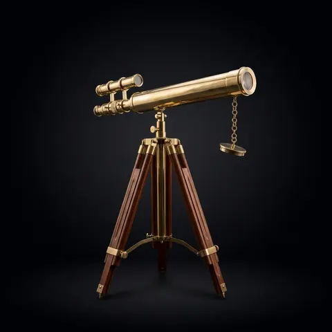 Double Barrel Brass Floor Standing Telescope 52" with Wooden Tripod Stand view 1