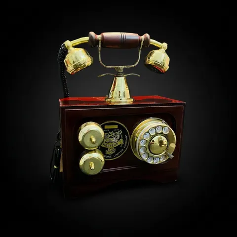 Brass and Wood Rotary Dial Telephone — Retro Desk view 1