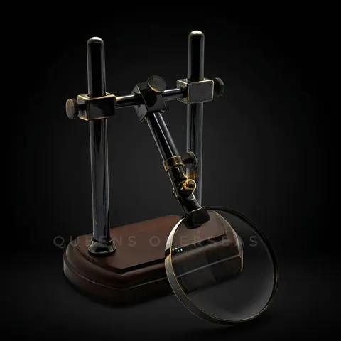 All-Brass Magnifier 2.5" on Extendable Arm Wooden Base Stand view 1