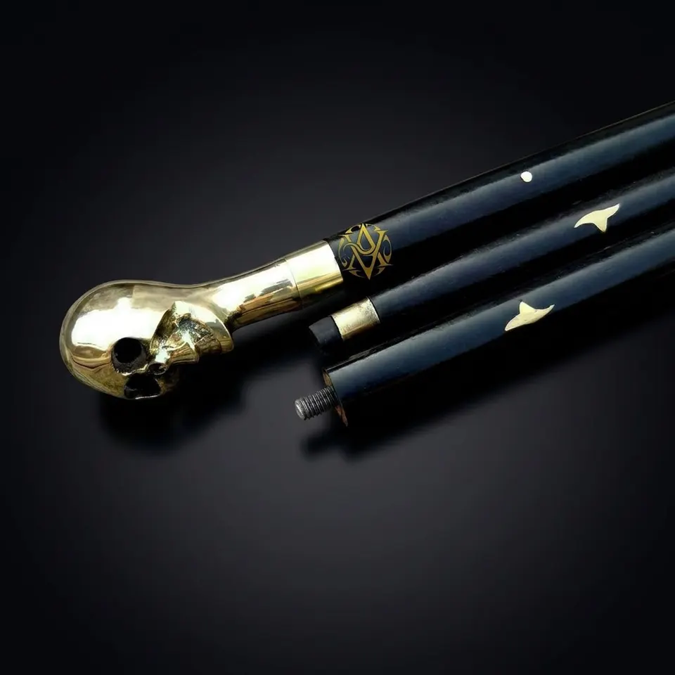 Polished Brass Skull Handle Walking Stick