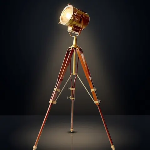 Copper Spotlight on Wooden Tripod view 1