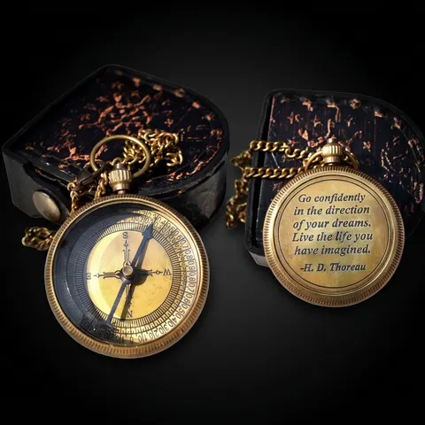 Thoreau Quote Compass, Leather Case view 1