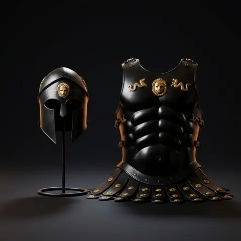 Black Spartan Gladiator Armor Set with Helmet and Roman Cuirass view 1