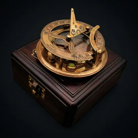 Antique Brass Sundial Compass with Presentation Box view 1