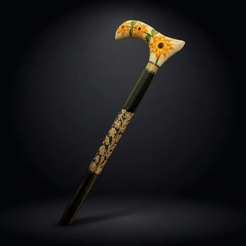 Hand Painted Floral Handle Walking Cane view 1