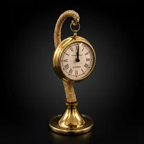 Brass Desk Clock with Rope Handle Stand view 1