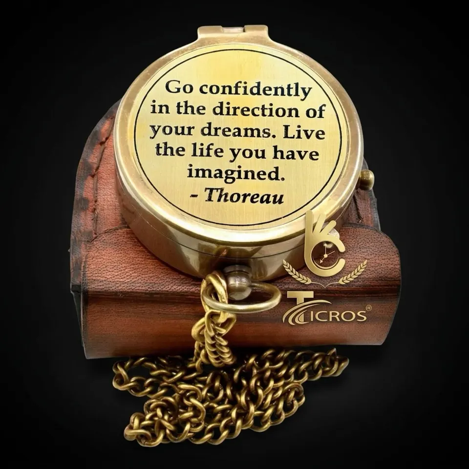 Thoreau Quote Compass, Leather Case