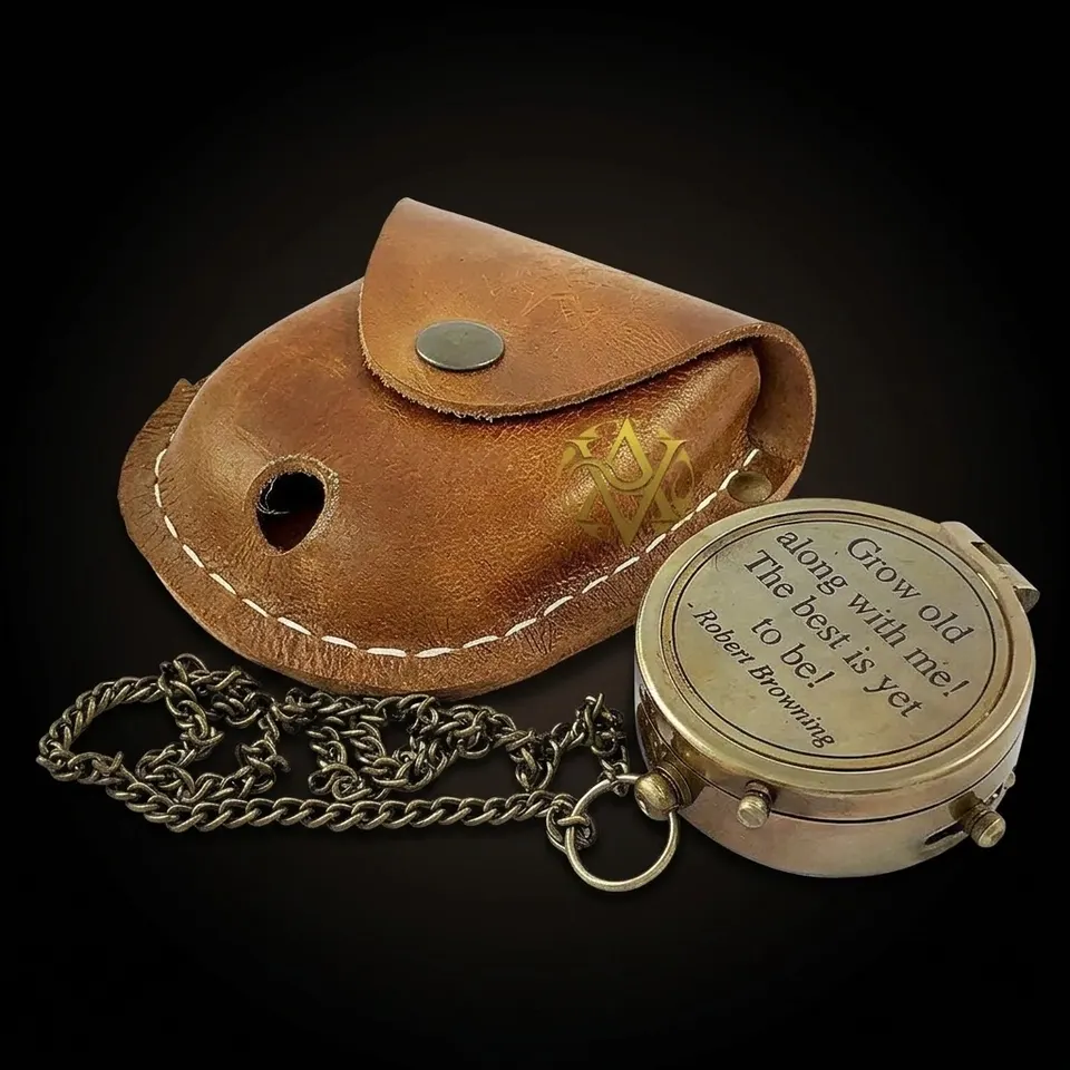 Robert Browning Quote Compass, Leather Case
