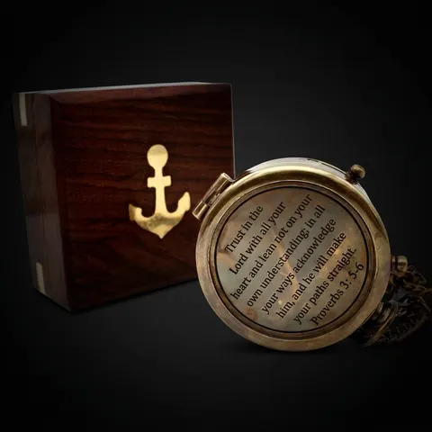 Proverbs 3:5-6 Compass, Wooden Box view 1