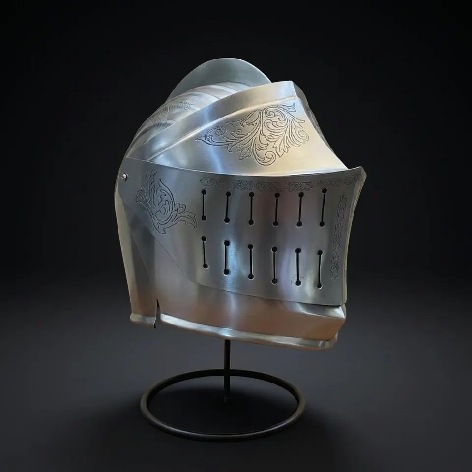 Engraved Close Helmet — Gothic Knight Medieval Display