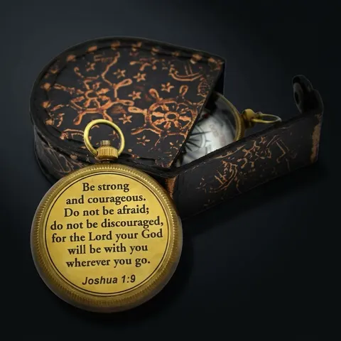 Joshua 1:9 Compass, Leather Case view 1