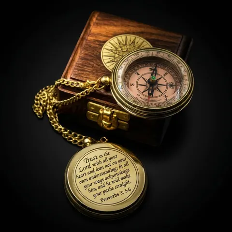 Trust in the Lord Compass, Wooden Box view 1