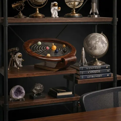 Oval Gemstone Solar System Desk Model on Rosewood Base view 1