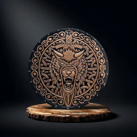 Medieval Viking Wooden Round Shield with Dragon Motif view 1