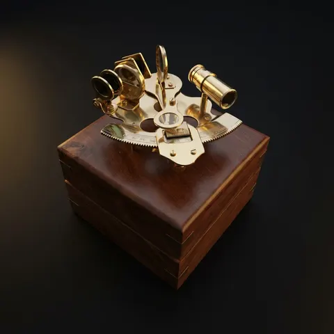 Polished Brass Captain Sextant with Wooden Gift Box view 1
