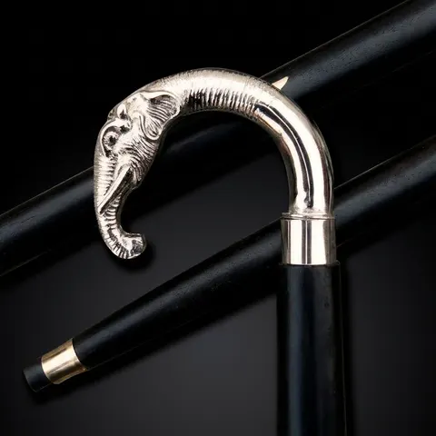 Nickel Chrome Elephant Head Handle Walking Stick view 1