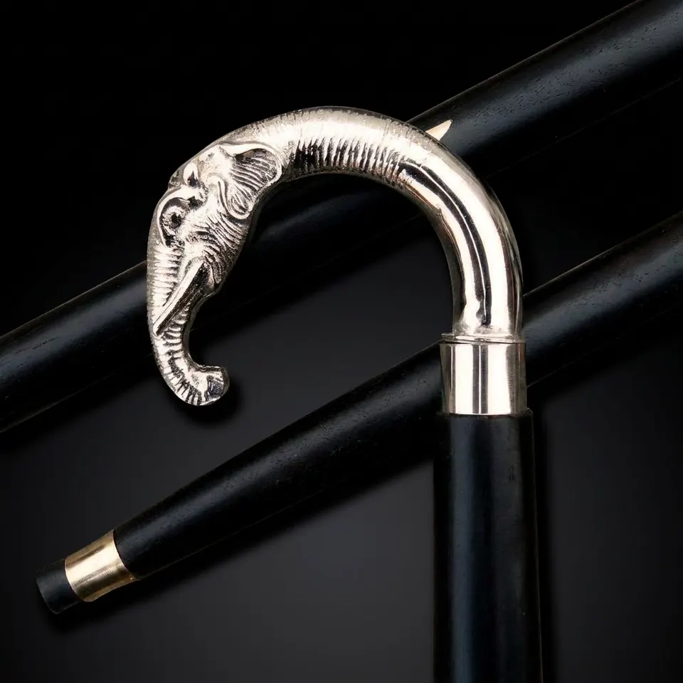 Nickel Chrome Elephant Head Handle Walking Stick