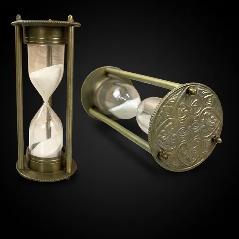 Antique Brass Hourglass, 5-Minute, White Sand view 1