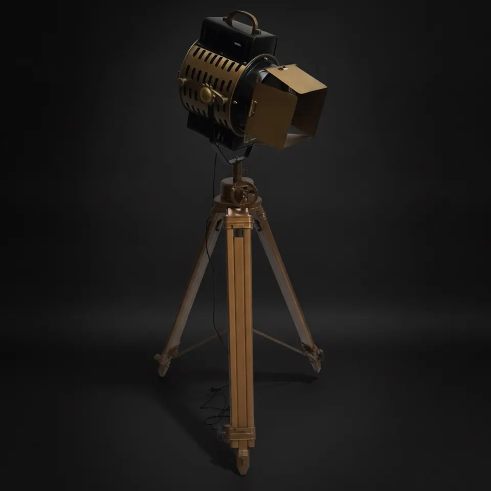 Antique Finish Spotlight on Wooden Tripod
