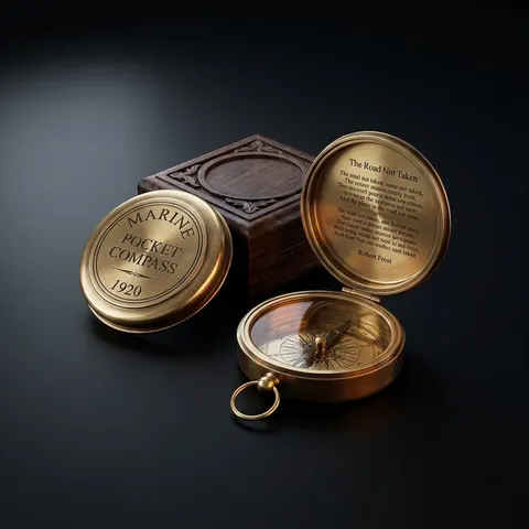 Robert Frost Quote Compass, Leather Case view 1