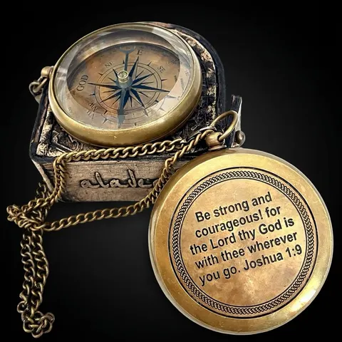 Joshua 1:9 Compass, Leather Case view 1