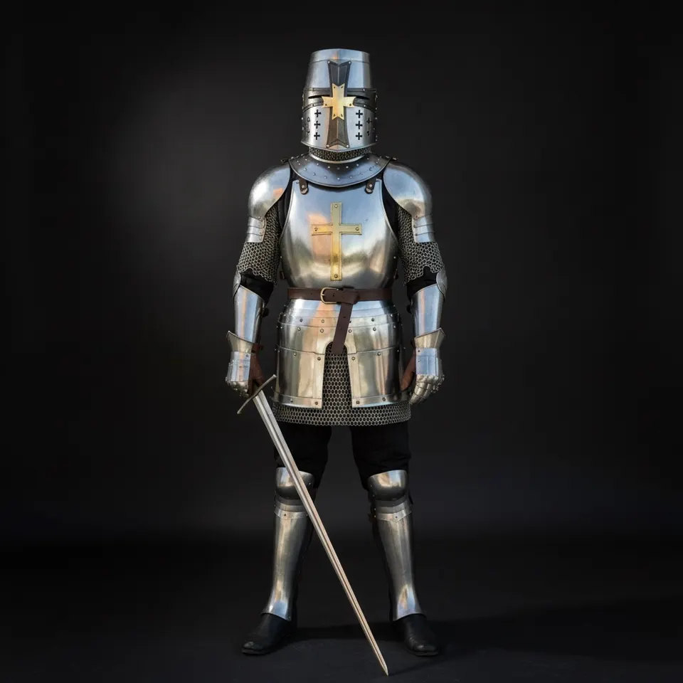 Handmade Steel Crusader Knight Armor with Full or Half Suit Options