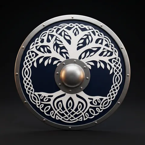Medieval Viking Wooden Round Shield with Norse Design view 1