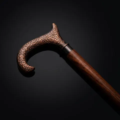 Antique Brass Floral Engraved Handle Rosewood Walking Stick view 1