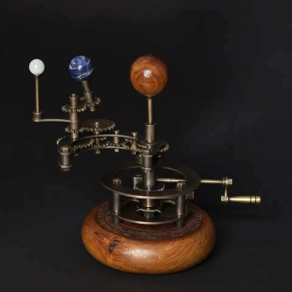 Brass Orrery with Mixed Stone Planets