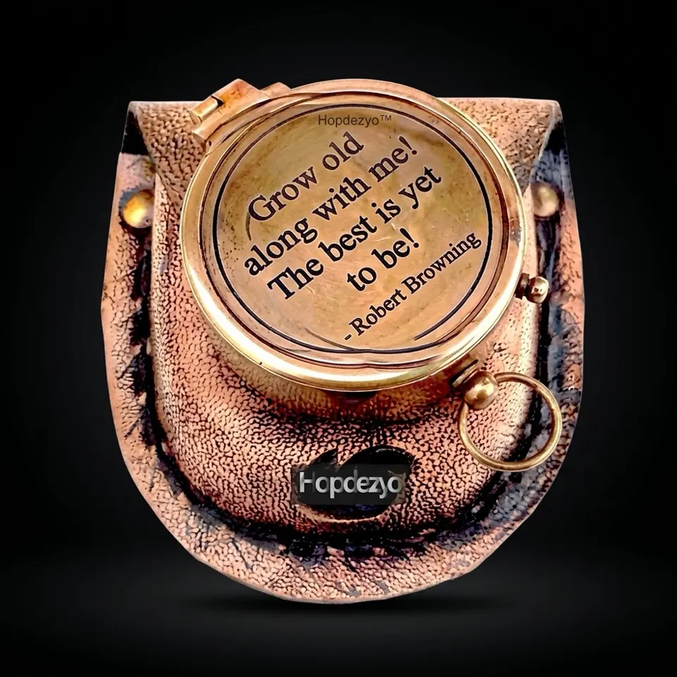 Robert Browning Quote Compass, Leather Case