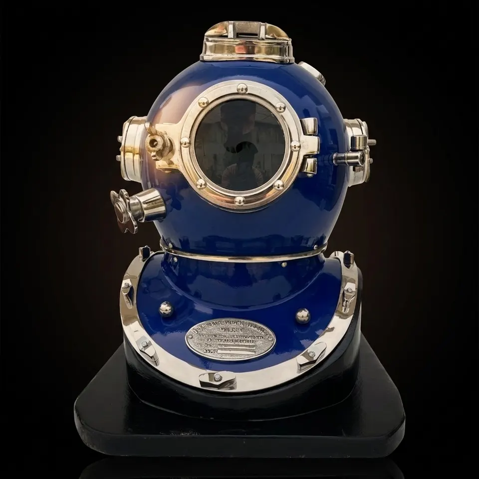 Deep Sea Diving Helmet with Dark Blue Finish and Black Base