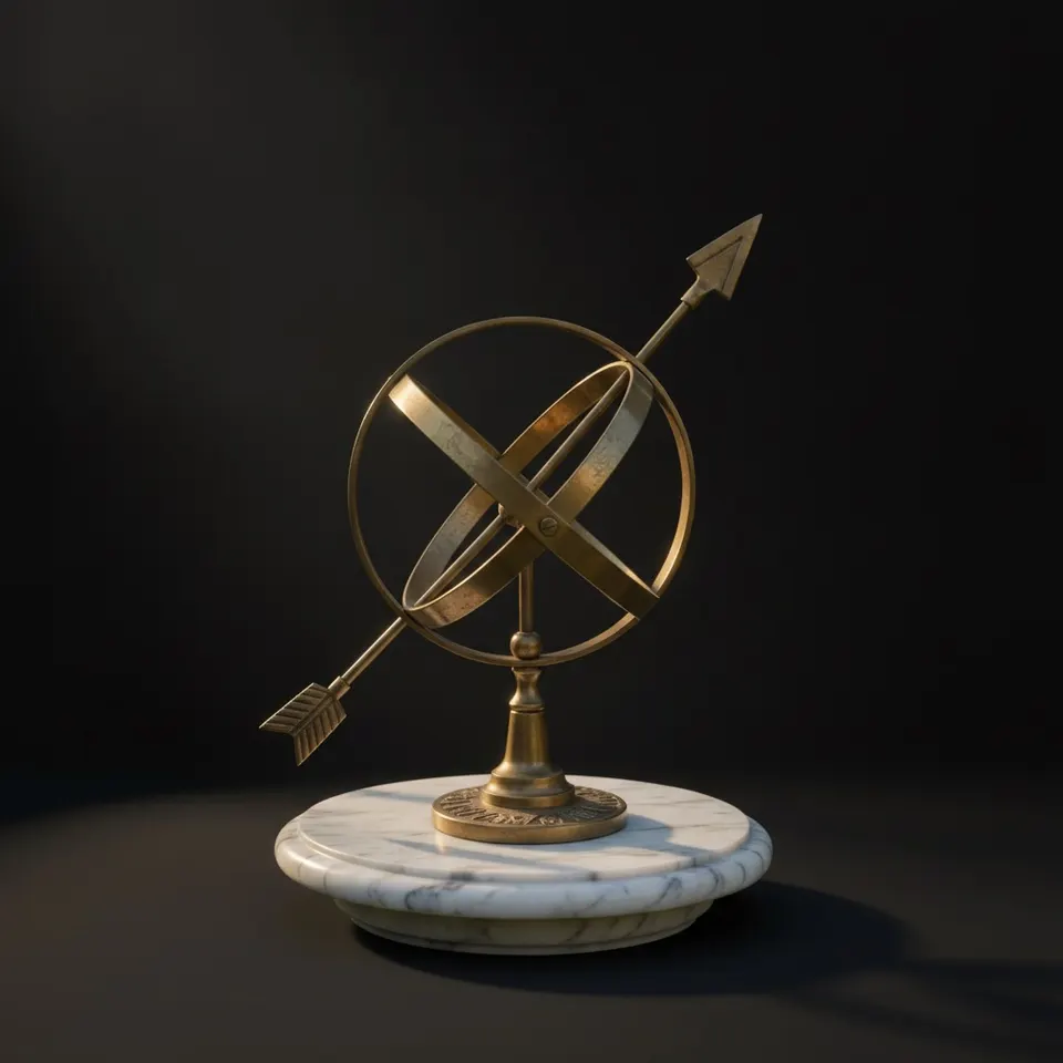 Vintage All-Brass Armillary Sphere with Long Arrow view 1