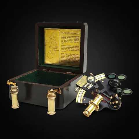 Black Powder Coated Brass Sextant with Two Extra Telescopes and Wooden Box view 1