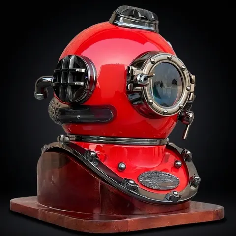 Deep Sea Diving Helmet with All-Red Finish and Dark Highlights view 1