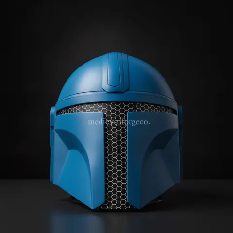 Blue Fantasy Warrior Mandalorian Helmet — Sci-Fi Display view 1