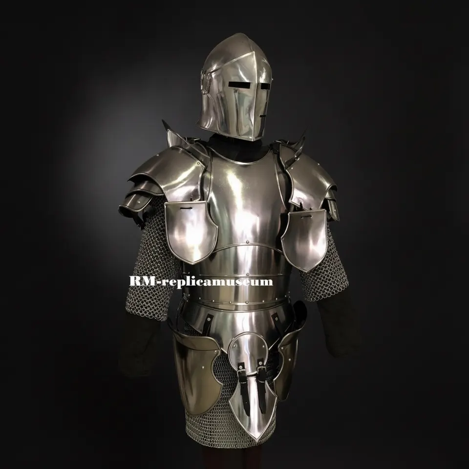 Dark Barbuta Knight Armor Full Suit in 18-Gauge Steel Medieval view 1