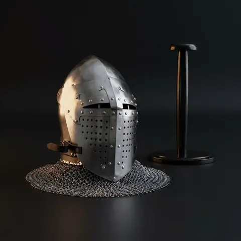 Medieval Chainmail Coif Helmet — Crusader Knight view 1